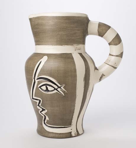 Appraisal: PABLO PICASSO Gray Engraved Pitcher Partially glazed terre de fa