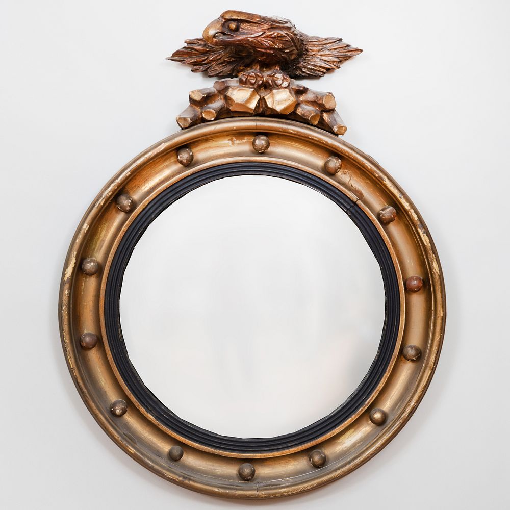 Appraisal: Regency Style Giltwood and Ebonized Convex Mirror x in Condition