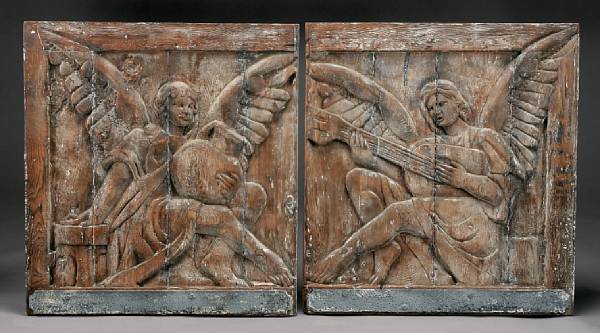 Appraisal: A pair of Continental relief carved wood panels mid century