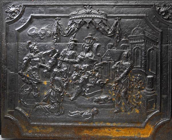 Appraisal: A French Baroque cast iron fireback Depicting the Judgement of