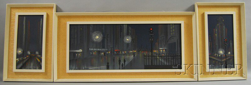 Appraisal: Set of Three Framed Modern Nighttime City Views each signed