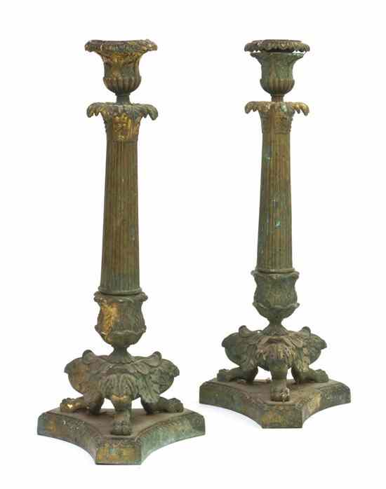 Appraisal: A Pair of Empire Style Gilt Metal Candlesticks each having