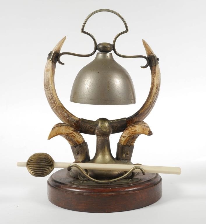 Appraisal: Antique boar tusk desk or counter bell with mallet Bell