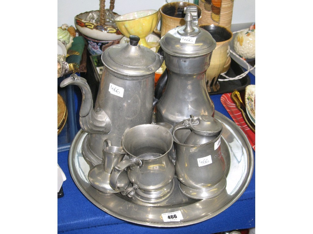 Appraisal: Lot comprising assorted antique pewter items - platter tankards tappit