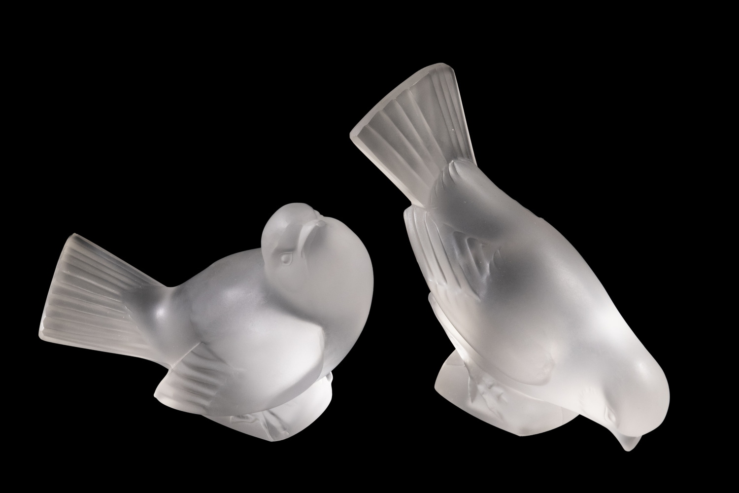 Appraisal: LALIQUE BIRDS Lot of French Frosted Art Glass Bird Form