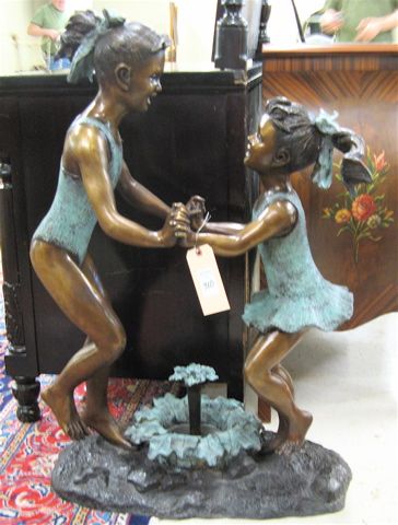 Appraisal: FIGURAL BRONZE GARDEN FOUNTAIN SCULPTURE a depiction of two young