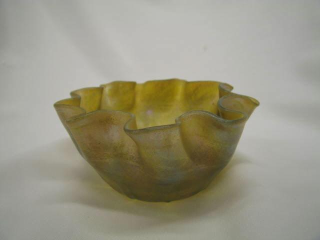 Appraisal: Tiffany Favrile Type Art Glass Bowl ruffle edge diameter golden