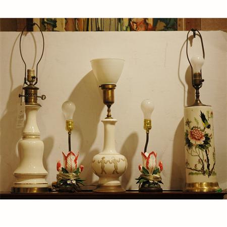 Appraisal: Group of Five Porcelain Lamps Estimate -