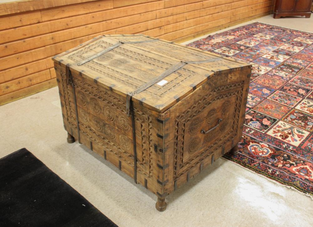 Appraisal: CARVED DOUBLE LIFT-TOP GRAIN CHEST India or Pakistan th century