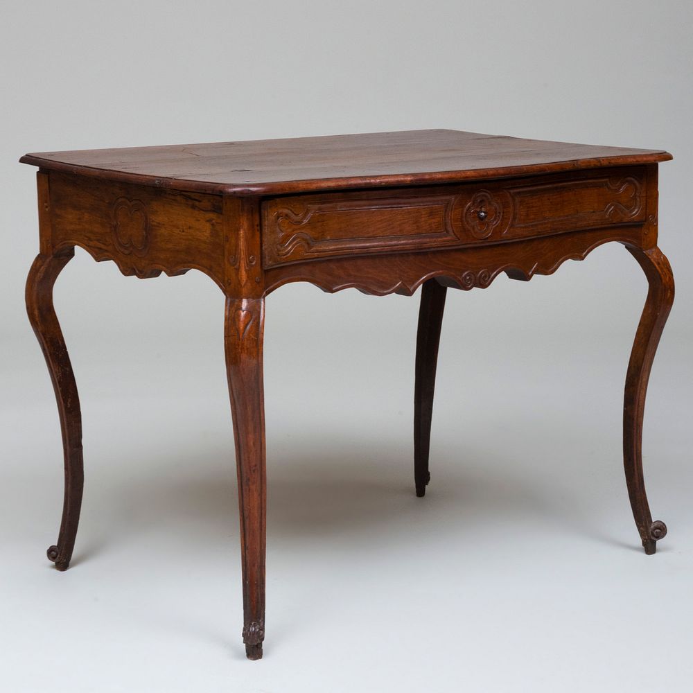 Appraisal: Louis XV Provincial Carved Walnut Table Fitted with frieze drawer