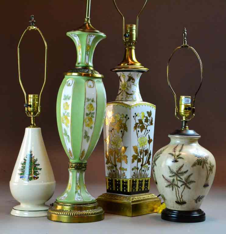 Appraisal: Collection of Porcelain LampsConsisting of a porcelain Christmas lamp by