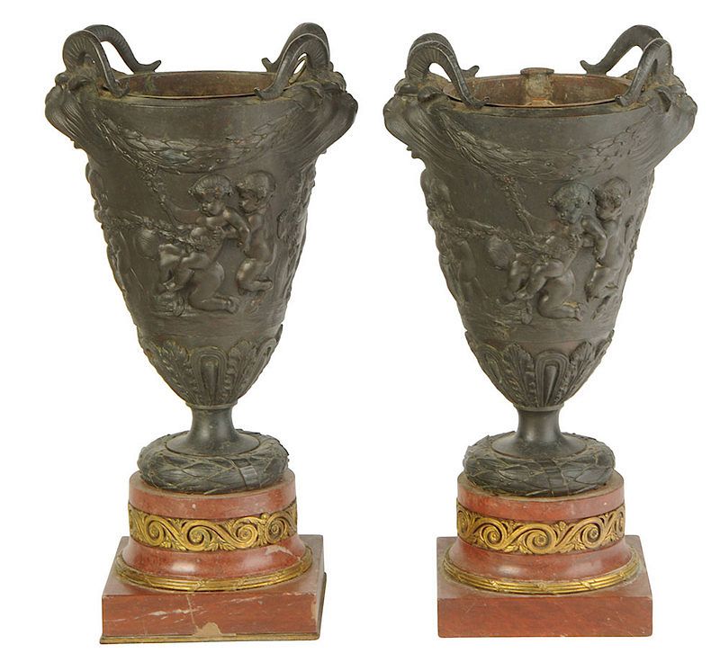 Appraisal: Pair Grand Tour Patinated Bronze Urns Continental th century cast