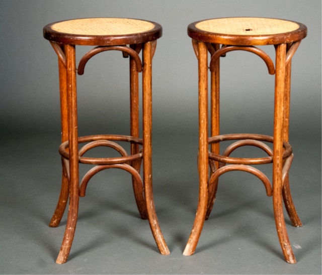 Appraisal: Pair of Cane Top Stools Plant Stands H x D