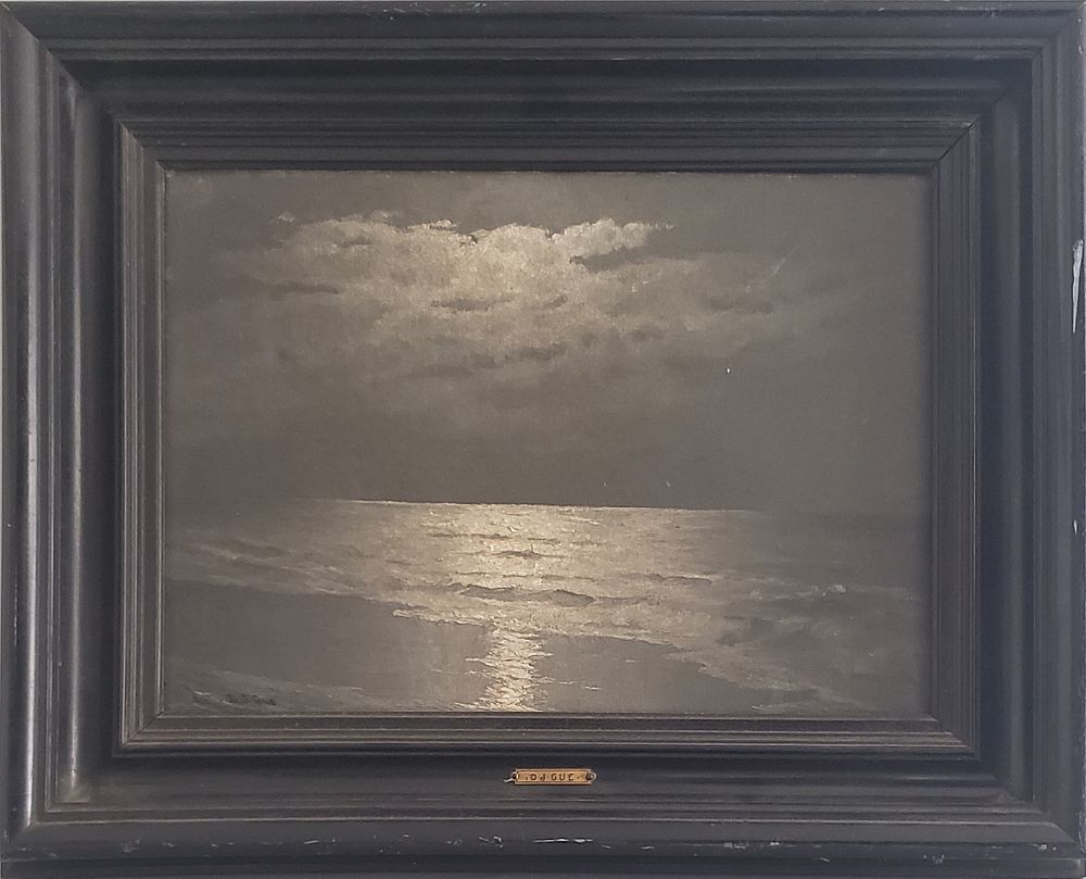 Appraisal: David Gue Oil on Canvas Moonlight Shoreline David Gue New