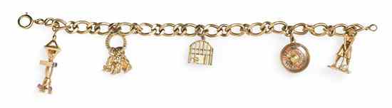 Appraisal: A Karat Yellow Gold Charm Bracelet with Five Attached Charms