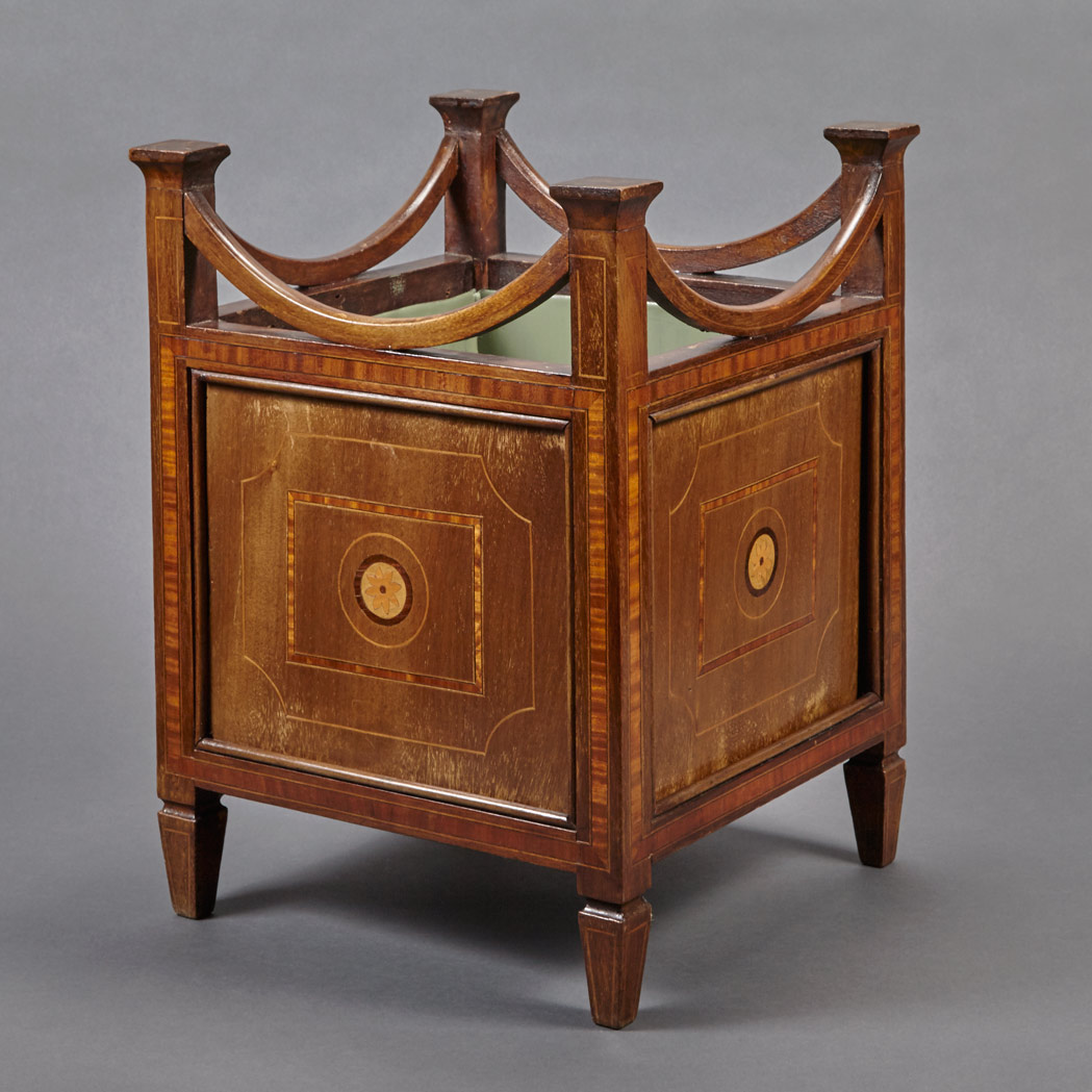 Appraisal: Edwardian Mahogany Jardiniere Of square shape with block-form corners joined