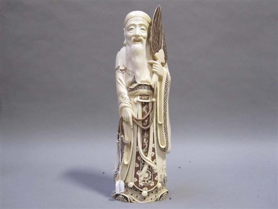 Appraisal: CHINESE POLYCHROME DECORATED CARVED IVORY FIGURE OF A SMILING BEARDED