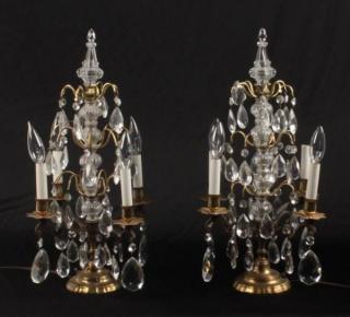 Appraisal: PAIR OF GILT METAL AND CRYSTAL LIGHT CANDELABRA PAIR OF