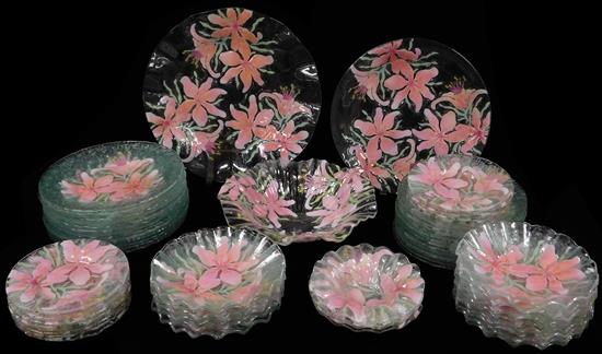 Appraisal: GLASS Sydenstricker Brewster MA dinner set sixty-three pieces pink lily