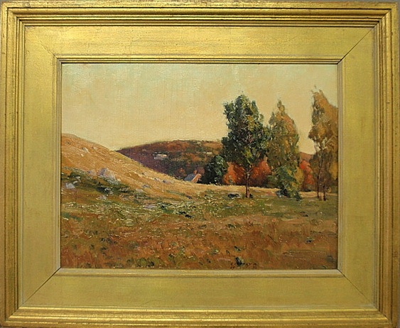 Appraisal: - Oil on board painting of a late summer landscape