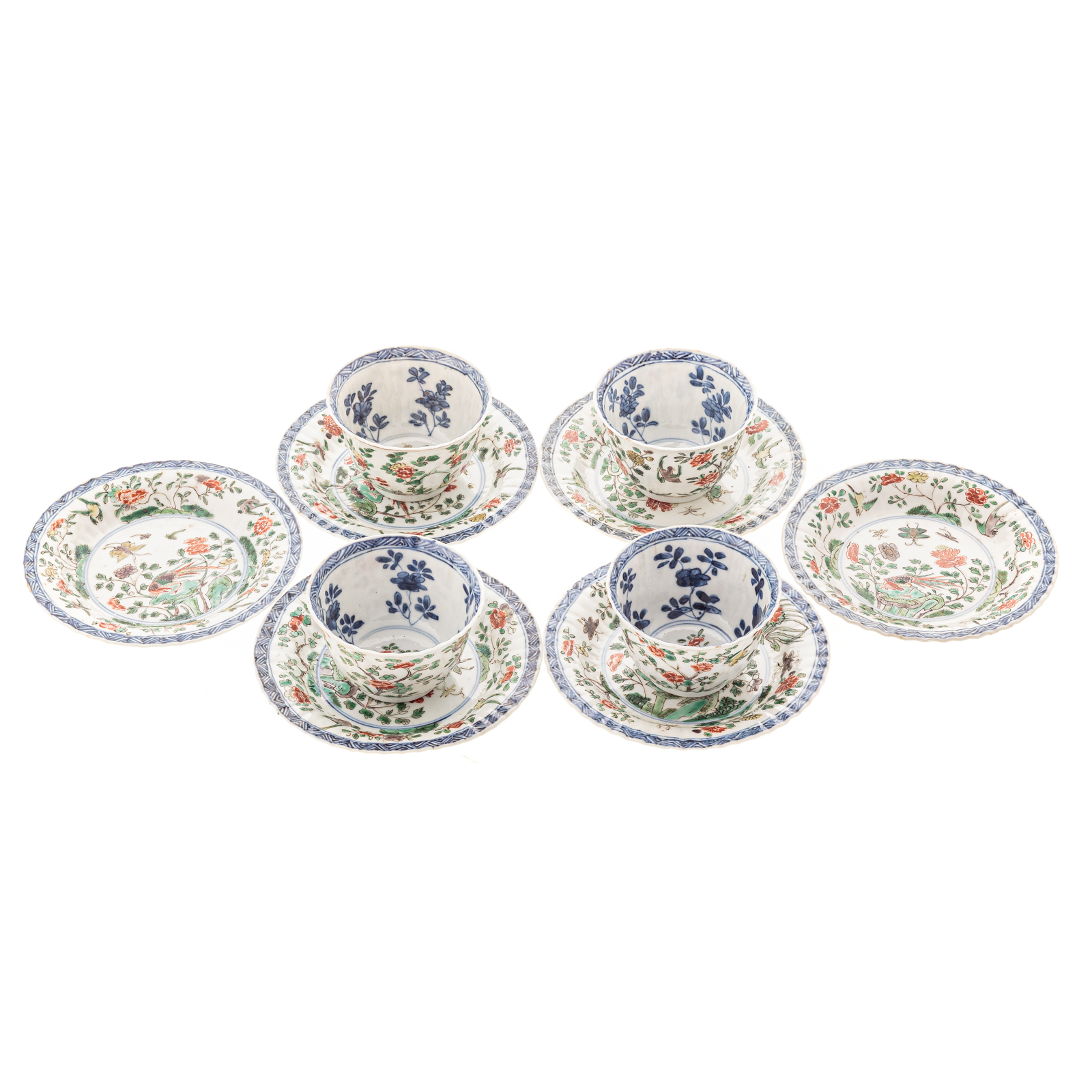 Appraisal: CHINESE EXPORT FAMILLE VERTE BLUE CUPS SAUCERS Circa - four