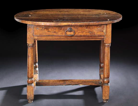 Appraisal: English Oak Side Table early th century the planked oval