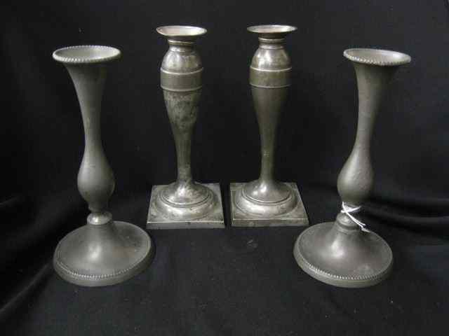 Appraisal: Pewter Candlesticks one pair with beaded trim are push-up style