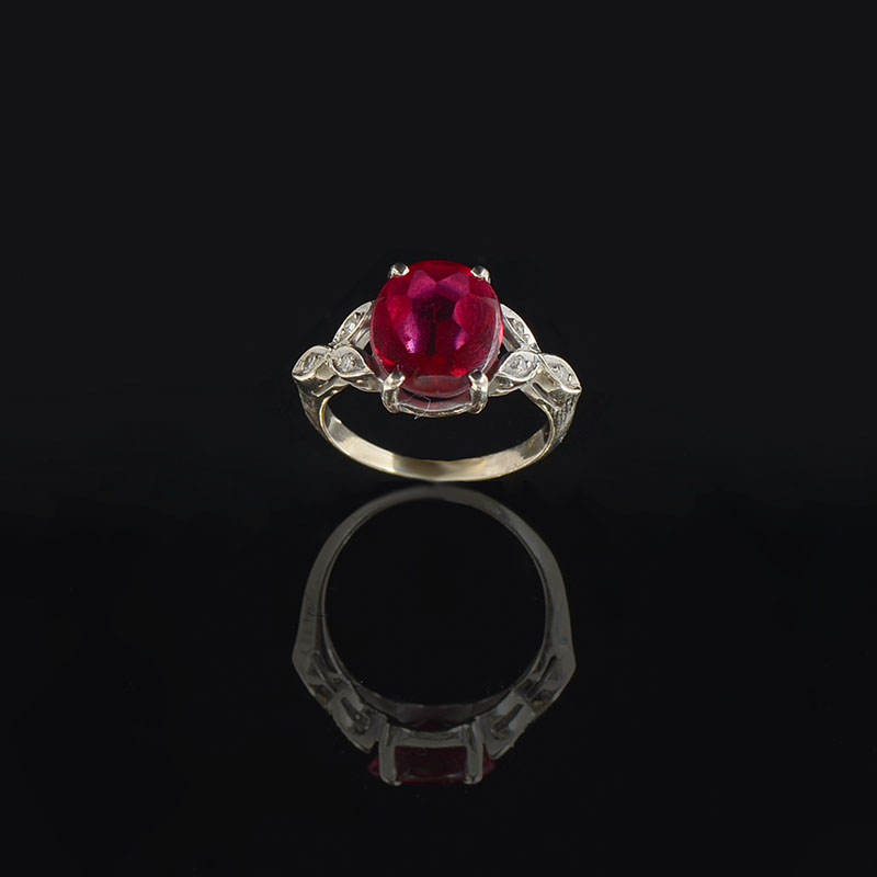 Appraisal: K SYNTHETIC RUBY RING K white gold ring contains one