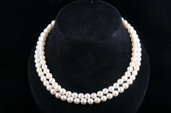 Appraisal: DOUBLE-STRAND MATCHED CULTURED PEARL NECKLACE - mm pearls gold tongue