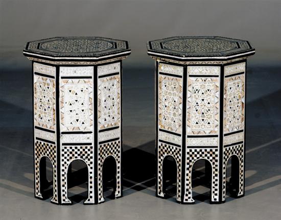 Appraisal: Anglo-Indian lacquer and mother-of-pearl occasional tables octagonal form with geometric