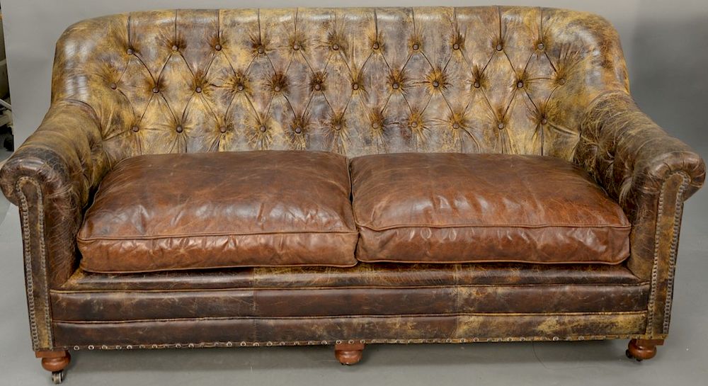 Appraisal: Leather sofa with tufted back wd in Leather sofa with