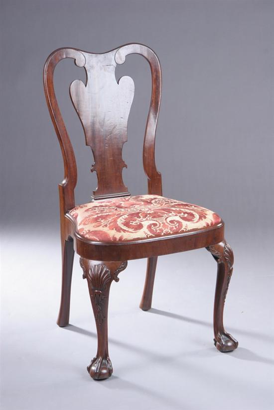 Appraisal: GEORGE III MAHOGANY SIDE CHAIR th century Vasiform splat in-scrolled