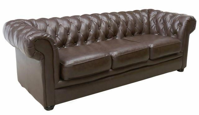 Appraisal: English Chesterfield sofa late th c in brown leather upholstery