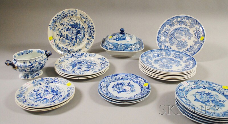 Appraisal: Three Partial Sets of English Blue and White Transfer-decorated Staffordshire