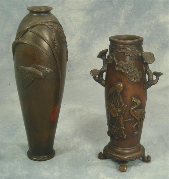 Appraisal: Chinese bronze vases figural and bird decorations one signed h