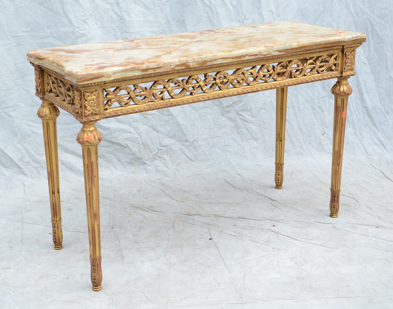 Appraisal: John Widdicomb Company agate top console table with carved skirt