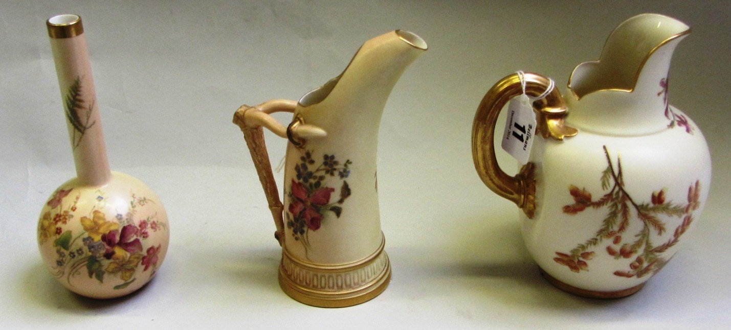 Appraisal: A Royal Worcester blush ivory tusk ice jug a bottle