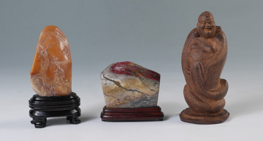 Appraisal: PIECE CHINESE CARVED SHOUSHAN SCHOLAR STONES One carved with genre