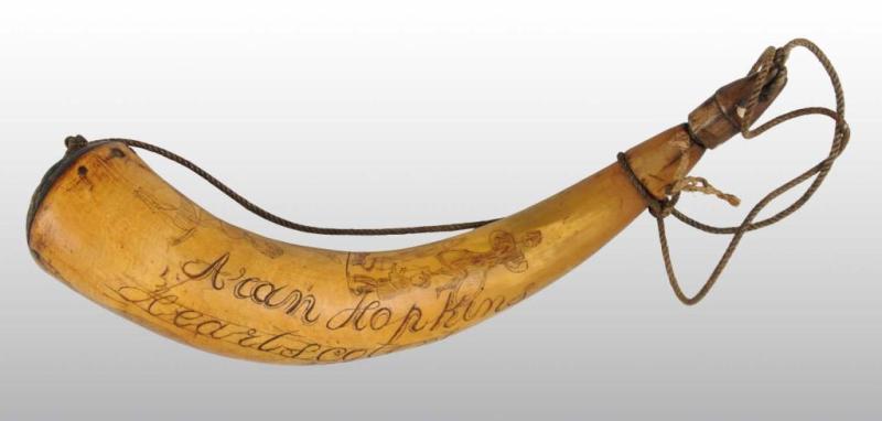 Appraisal: Unusual Engraved Powder Horn Description Engraved A Can Hopkins Hearts