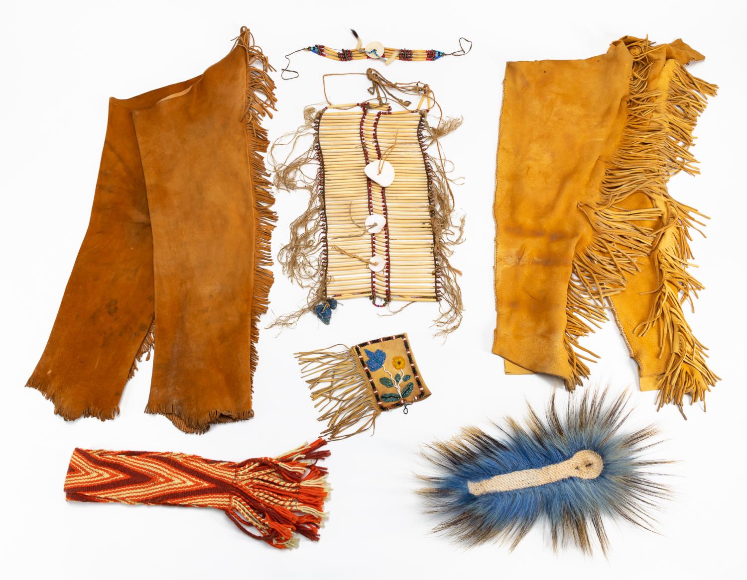 Appraisal: PIECES OF NATIVE AMERICAN MALE DANCE REGALIA Nine pieces of