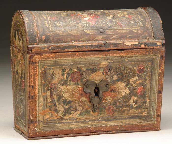 Appraisal: MINIATURE PAINTED DOME TOP BOX Probably Scandinavian Miniature form of