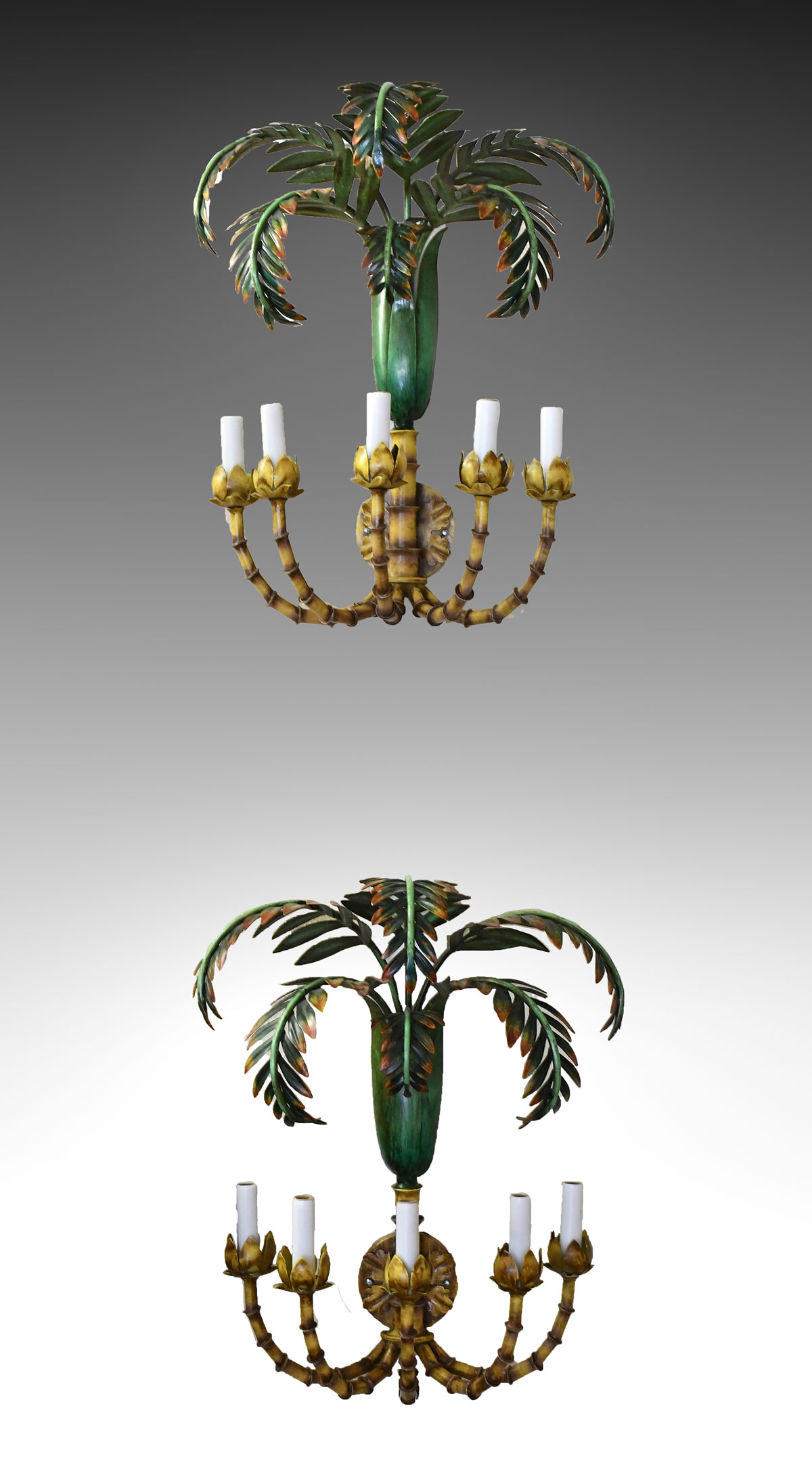 Appraisal: PAIR OF LIGHT PALM TREE SCONCES Contemporary - light painted