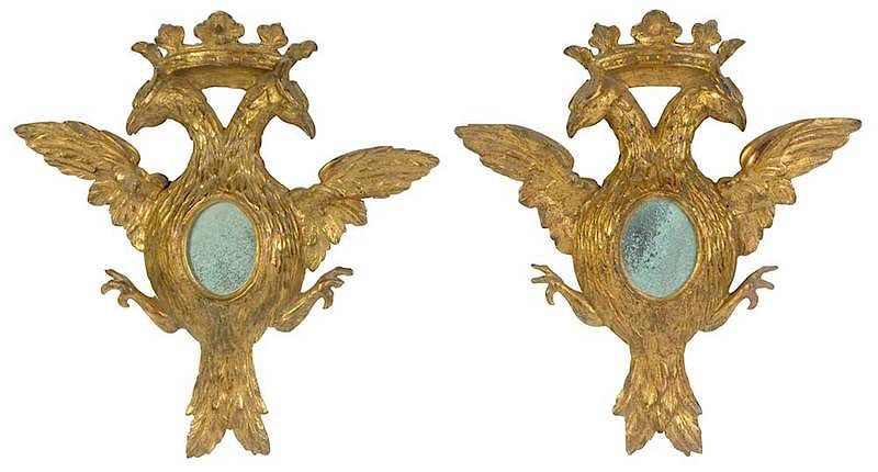 Appraisal: Pair Neoclassical Carved and Gilt Eagle Mirrors Continental th century