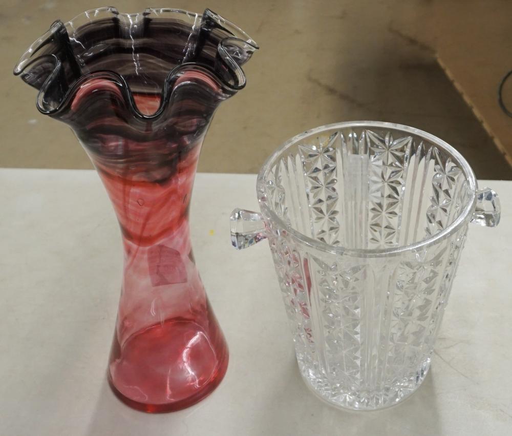 Appraisal: GERMAN CRYSTAL ICE BUCKET AND AN ART GLASS VASE H