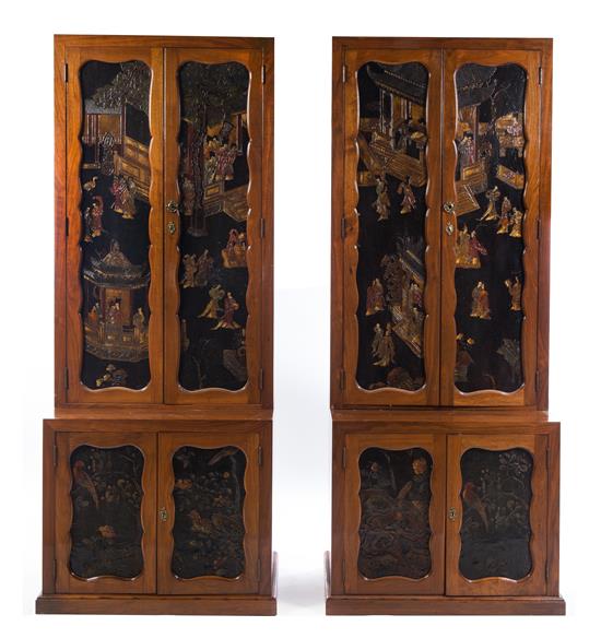 Appraisal: Sale Lot A Pair of Coromandel Inset Walnut Bookcases each