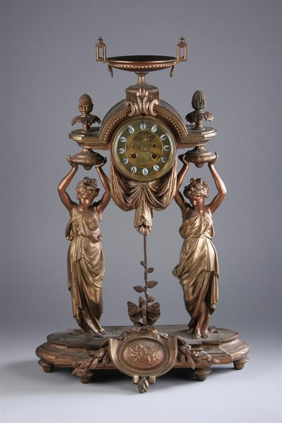 Appraisal: FRENCH LOUIS XVI-STYLE GILT-METAL FIGURAL MANTLE CLOCK early th century