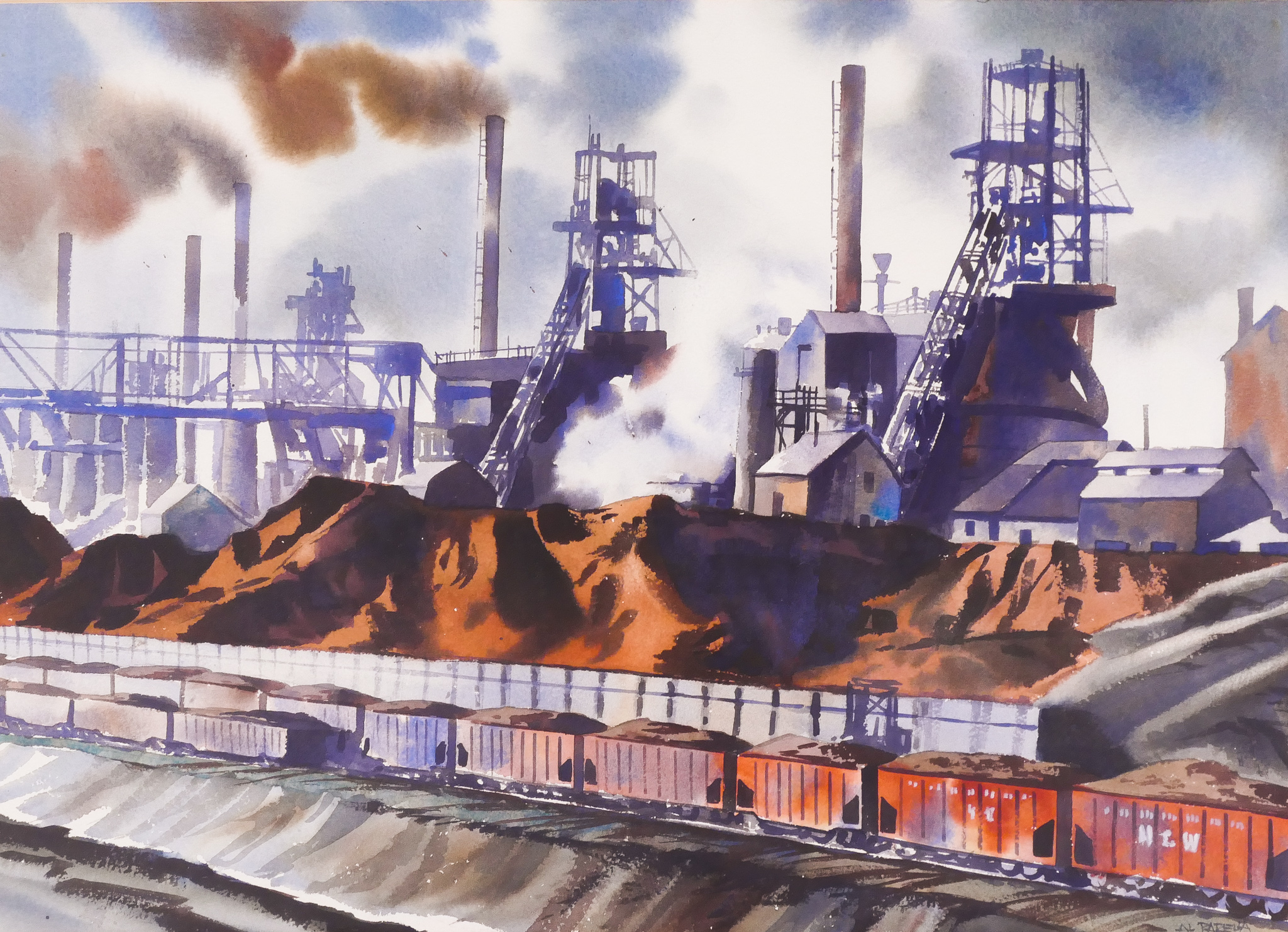 Appraisal: Albert Parella - Ohio ''Coal Mining Plant'' Watercolor on Paper