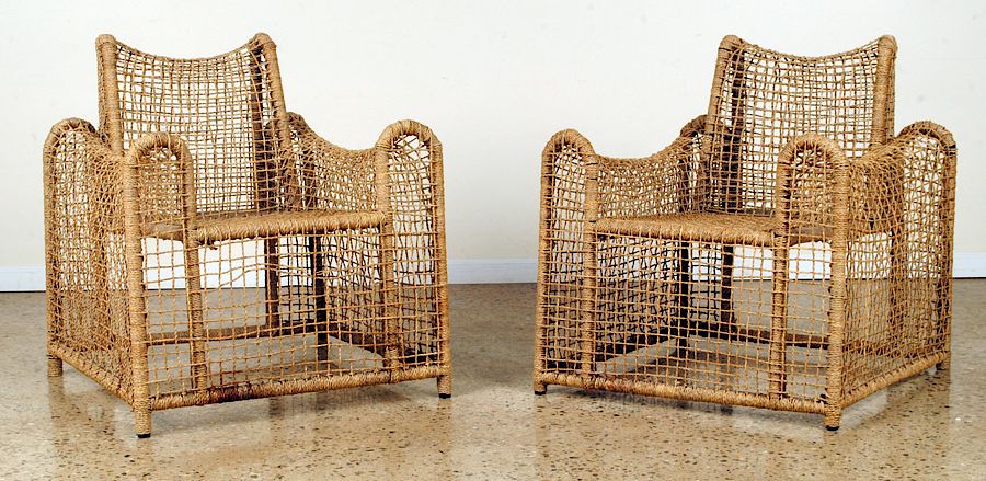 Appraisal: UNUSUAL PAIR OF FRENCH ROPE CHAIRS C An unusual pair