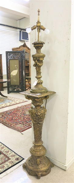 Appraisal: LOUIS XVI STYLE GILDED TABLE LAMP AND SIMILAR FLOOR PEDESTAL