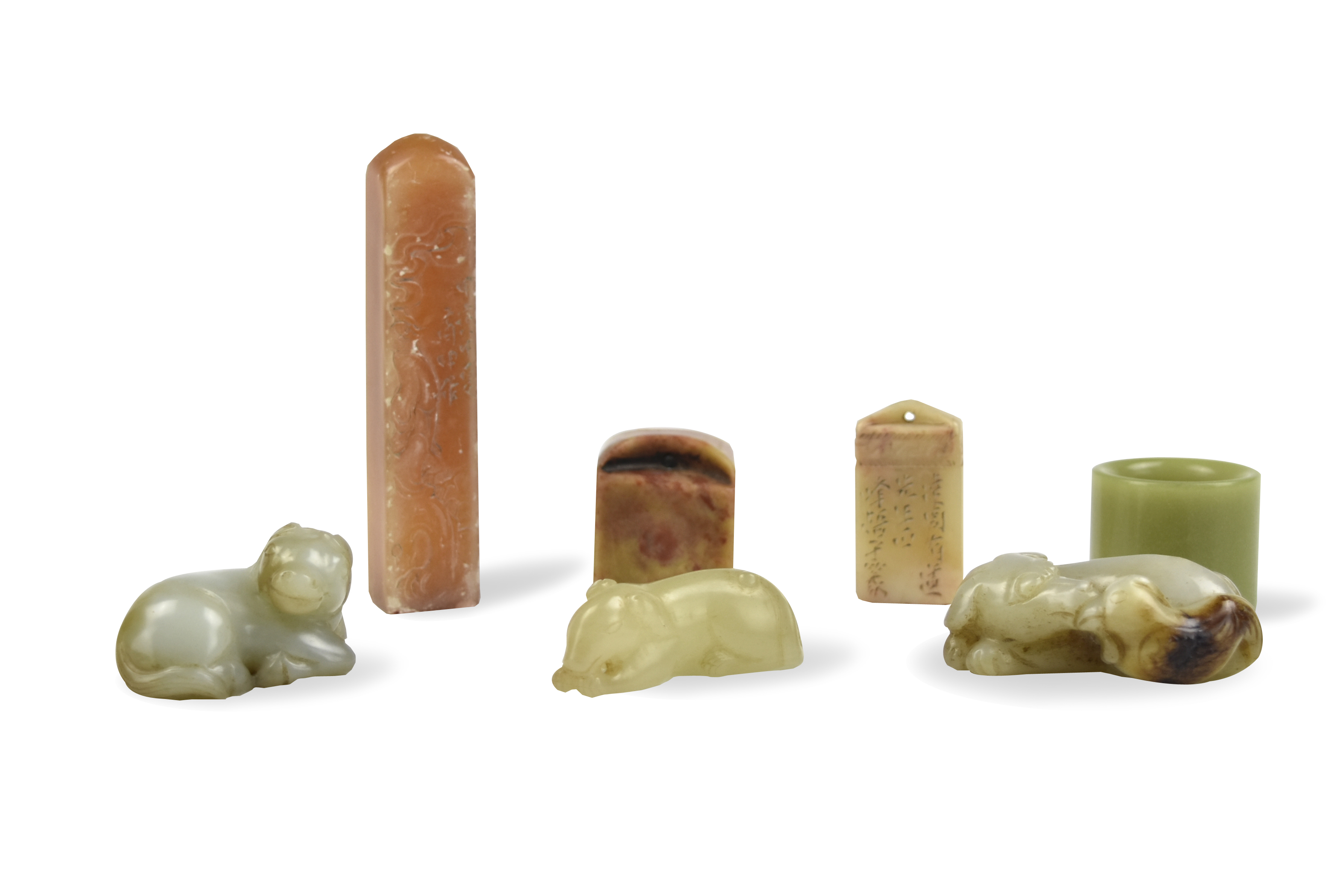 Appraisal: different shapes of soapstone seals with geometric patterns figure and